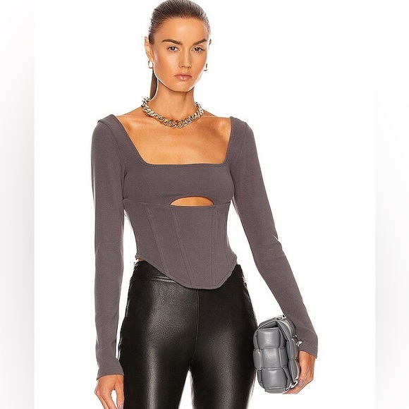 NWT Atoir Alpha Storm Grey Corset Ribbed Long Sleeve Top Size Small - Picture 1 of 8